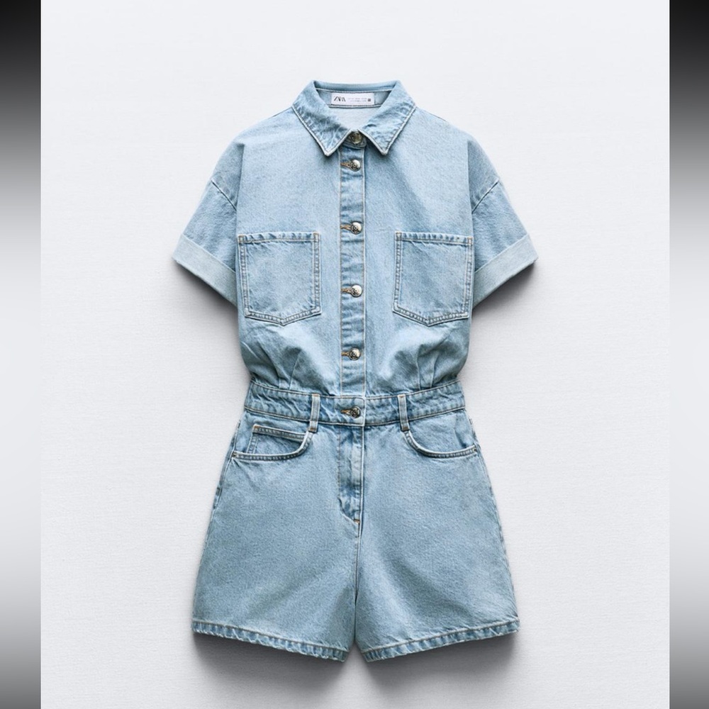 Zara Women’s Denim Jumpsuit Shorts BNWT
